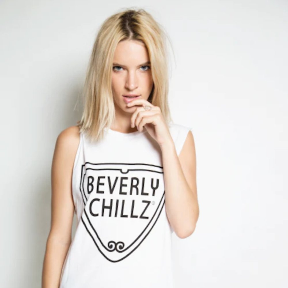 Women's Small Brian Lichtenberg White "Beverly Chillz" Graphic Muscle Tee